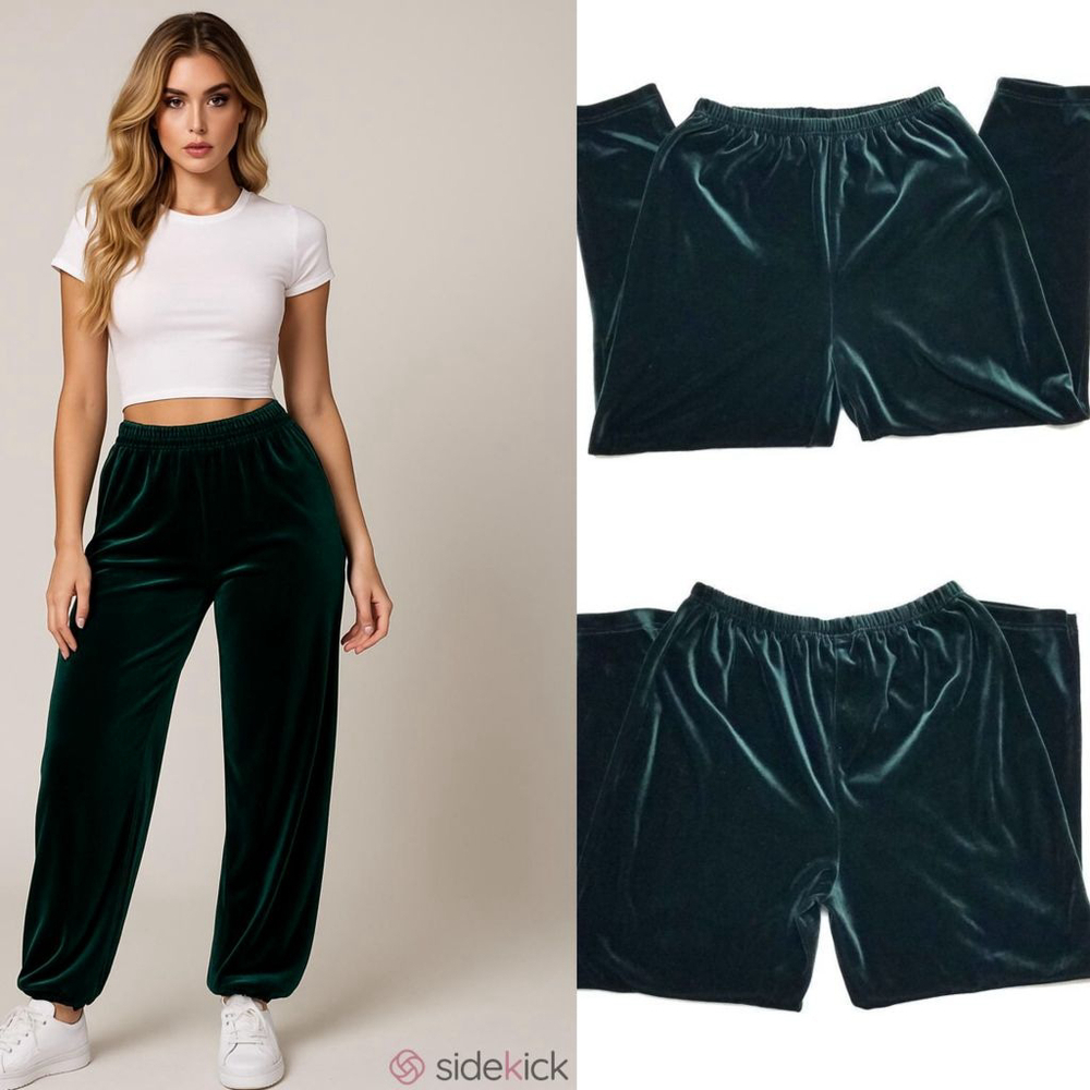 90s Vintage Carolina Colours Dark Green Velvet High Waisted Harem Pants L